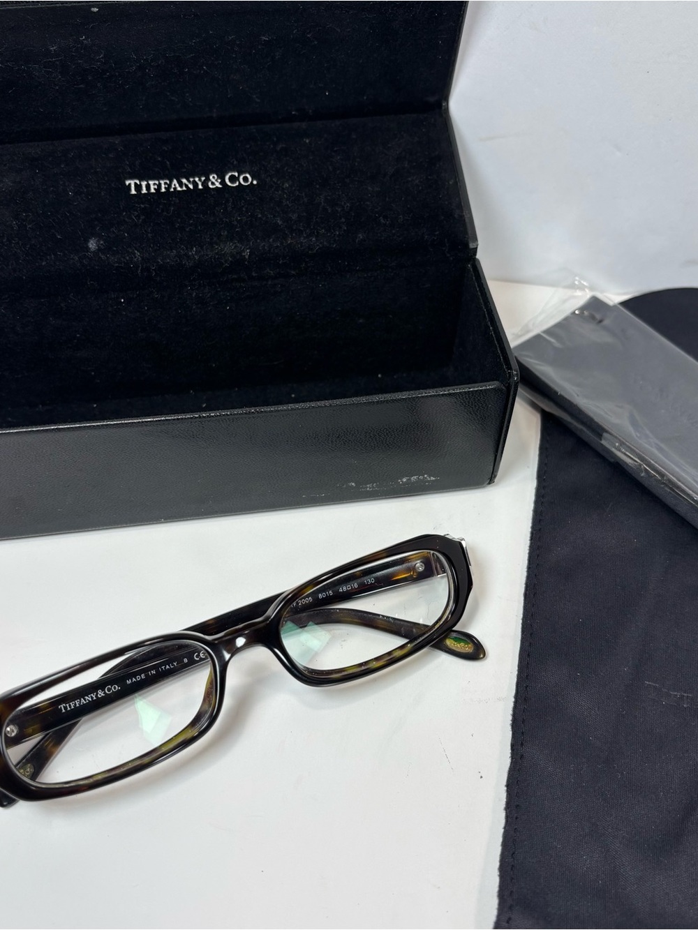 TIFFANY & CO EYEGLASSES TF2005 8015 48-16-130 BROWN TORTOISE SHELL VTG W/BOX